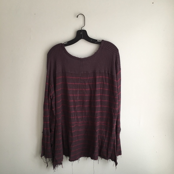 Free People Sunset Striped Gray and Red Thermal - Picture 3 of 4